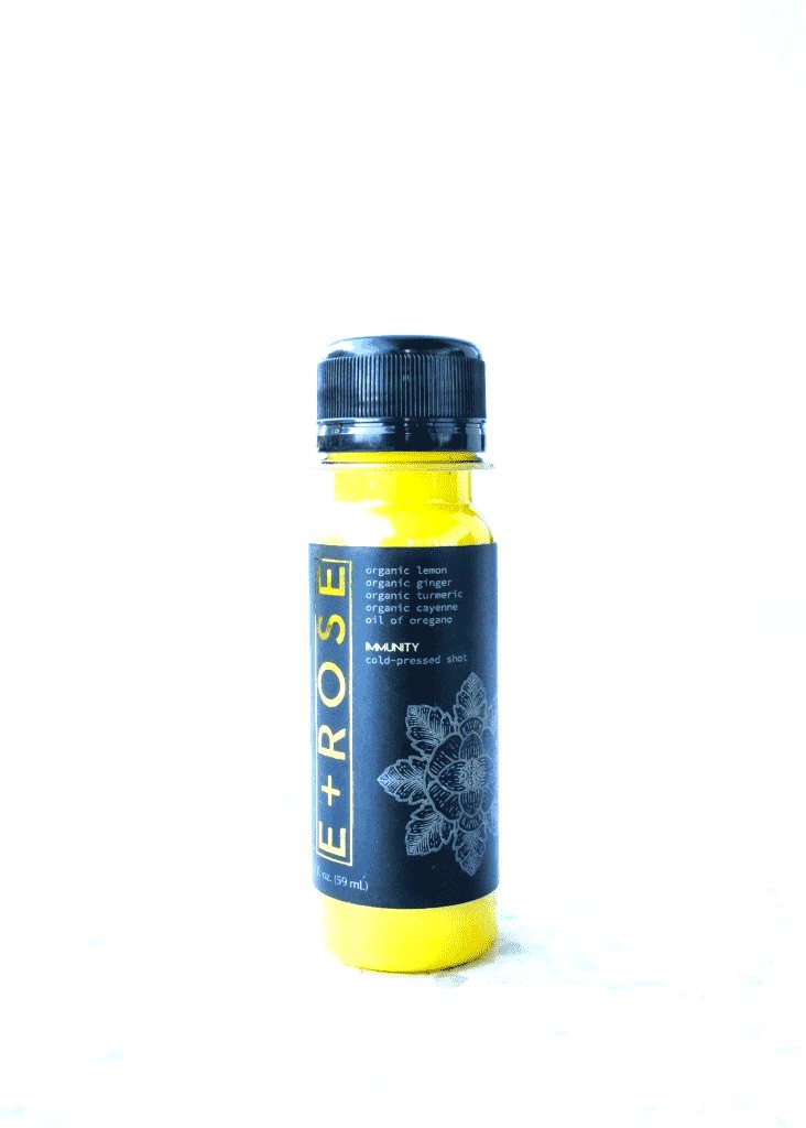 E+ROSE Immunity Shot — ginger, turmeric, lemon, cayenne, and oil of oregano